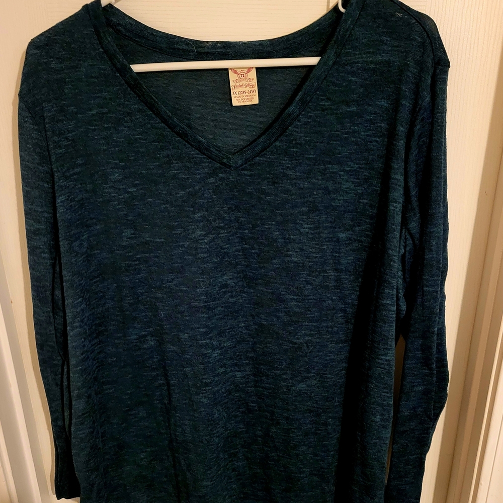 Blue V-Neck Long Sleeve Shirt